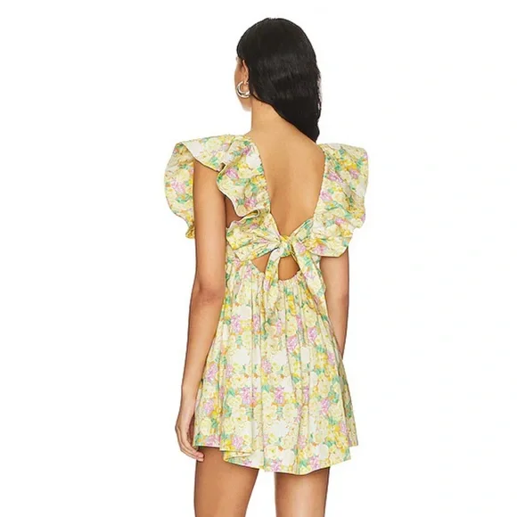 🎉Host Pick!🎉 For Love & Lemons Tamra Mini Dress | Yellow Floral | Size L | NWT - Picture 3 of 4